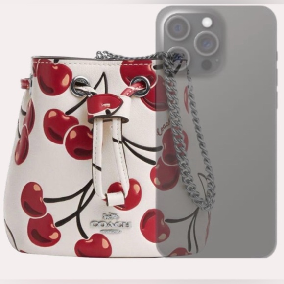 COACH DRAWSTRING WRISTLET WITH CHERRY PRINT CHALK MULTI - Picture 4 of 10